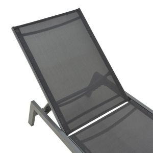 Boka chaise longue made of dark gray aluminum and black textile 60x192x31cm
