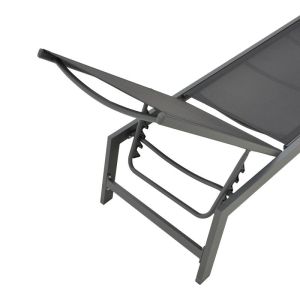 Boka chaise longue made of dark gray aluminum and black textile 60x192x31cm