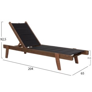 Milos chaise longue Hm10685.03 beech in walnut - black textile cushion cover 204x65x92.5cm.