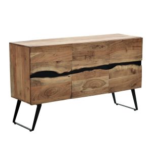 Imena cabinet, solid acacia wood in a natural shade with black metal legs, 148x43.5x86cm