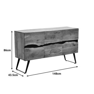Imena cabinet, solid acacia wood in a natural shade with black metal legs, 148x43.5x86cm