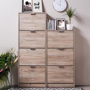 Shoe cabinet 'base 14' in grey oak - 58x18x155.5cm