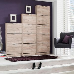 Shoe cabinet 'base 15' in grey oak - 58x18x191.5cm