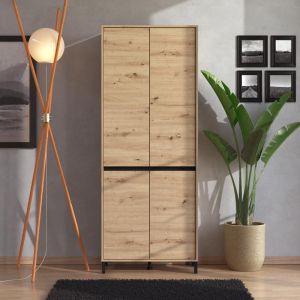 Шкаф за обувки Flannan 2k4v артисан дъб/черен матов цвят 80x40x205см
