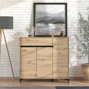 Шкаф за обувки Flannan 3k1f3v артисан дъб/черен матов цвят 120x40x110см