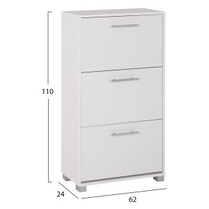 Shoe cabinet Hm2221,05 3 Levels melamine in white color 62χ24χ110hcm