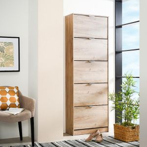 Shoe cabinet Hugo 25 gray oak, 67x28x191.5cm