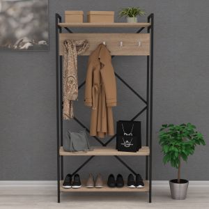 Шкаф за обувки Navis Hm18188 меламин в Sonama-черна метална конструкция 90x34x180hcm