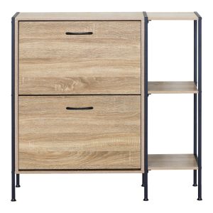 Шкаф за обувки за 12 чифта Karleva в цвят дъб с черен метал 88x24x87см