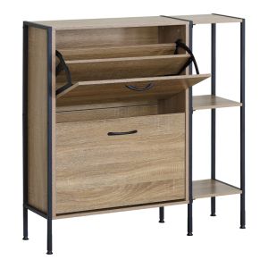 Шкаф за обувки за 12 чифта Karleva в цвят дъб с черен метал 88x24x87см