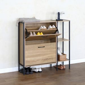Шкаф за обувки за 12 чифта Karleva в цвят дъб с черен метал 88x24x87см