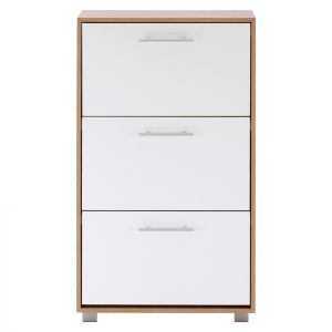 Shoe cabinet with 3 vertical doors made of melamine, sonoma color/white Hm2221,06