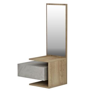 Hallway mirror cabinet Meara Hm8984.12 made of melamine, stone grey/natural color 49.1x31.3x90hcm