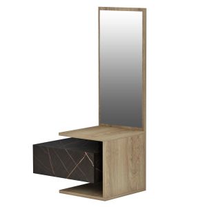 Hallway mirror cabinet Meara Hm8984.13 made of melamine, natural color/black marble 49.1x31.3x90hcm