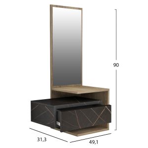 Hallway mirror cabinet Meara Hm8984.13 made of melamine, natural color/black marble 49.1x31.3x90hcm