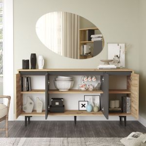 Augusta sideboard, oak/anthracite color, 160x40x78.5cm