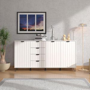 Cabinet-sideboard Brest 4k4f in white-white matte color, dimensions 183x40x91cm