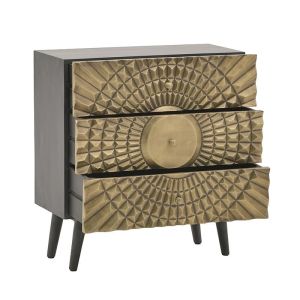 Шкаф-бюфет Golden Eye мангово дърво масив златен метален обков 75х35х80cm