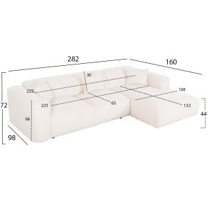 Corner (right) sofa Bricken Hm3275,02r white Damask110-282x98-160x72hcm