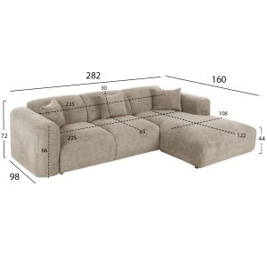 Corner (right) sofa Bricken beige fabric 110-282x98-160x72hcm Hm3275,01r
