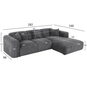 Corner (right) sofa Bricken fabric anthracite 110-282x98-160x72hcm Hm3275,04r