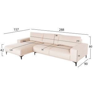 Corner (left) sofa Noa Hm3278,01l ecru 288x90-157x67-80hcm