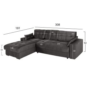 Corner (left) sofa bed with storage space Clancy Hm3281,02l anthracite fabric 308x181x92hcm