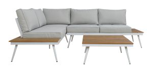 Corner garden sofa with table for outdoor spaces made of aluminum Hm5126.11