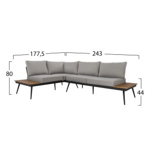 Corner garden sofa with table for outdoor spaces made of aluminum Hm5126.12