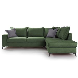 Corner sofa Boston with dark green textile fabric 290x235x95cm
