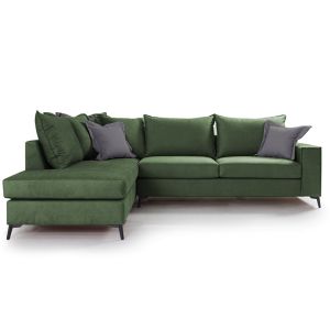 Corner sofa Boston with dark green textile fabric 290x235x95cm