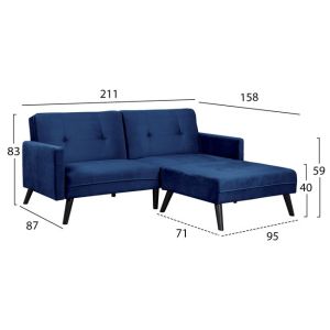 Corner sofa Livia with stool blue velvet Hm3151.08