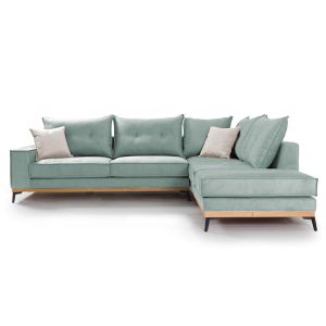 Corner sofa Luxury Ii with light green textile fabric 290x235x95cm