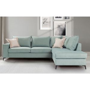 Corner sofa Romantic with light green textile fabric 290x235x95cm