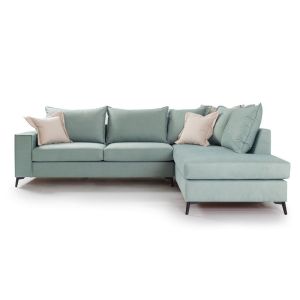Corner sofa Romantic with light green textile fabric 290x235x95cm