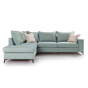 Corner sofa Romantic with light green textile fabric right corner 290x235x95cm