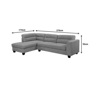 Ъглов диван десен ъглов дамаска Camile тъмно сив 270x174x95см
