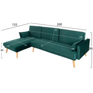 Ъглов диван зелено кадифе 260x155x86hcm Hm3127
