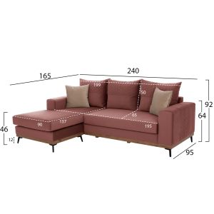 Portofino 2-Piece Corner Sofa with Pink Stain-Resistant Fabric