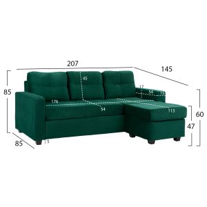 Reversible corner sofa with plush green fabric 207x145x85 Hm3004,13