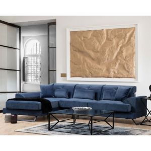 Corner sofa textile fabric blue color 308/190x92cm with pre-order