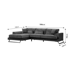 Corner sofa textile fabric blue color 308/190x92cm with pre-order