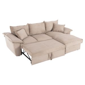Corner sofa bed Aldo right corner with storage space beige fabric 256x91-159x87hcm Hm3276,01r