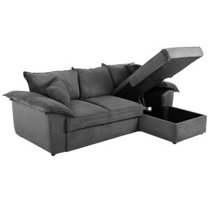 Corner sofa bed Aldo with storage space textile fabric anthracite color 256x91-159x87hcm Hm3276,02r