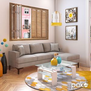 Corner sofa with beige fabric 185x140x70cm