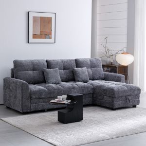 Comfie corner sofa bed with storage, dark gray, fabric, 267x159x97cm