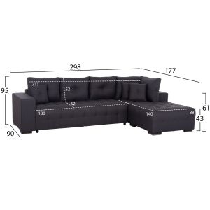 Ъглов разтегателен диван с място за съхранение Trendston Hm3302.01r сив плат 298x177x95всм.