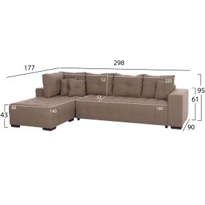 Ъглов разтегателен диван с място за съхранение Trendston Hm3302.03l бежов плат 298x177x95всм.