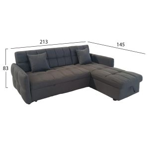 Ъглов разтегателен диван, обърнат, Nezu Hm3294.01, сив плат, 213x145x83всм.