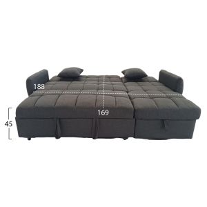 Ъглов разтегателен диван, обърнат, Nezu Hm3294.01, сив плат, 213x145x83всм.